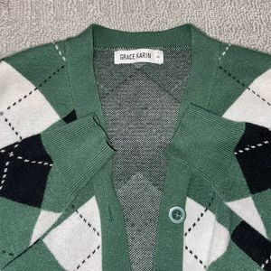 Grace Karin green Argyle Cardigan